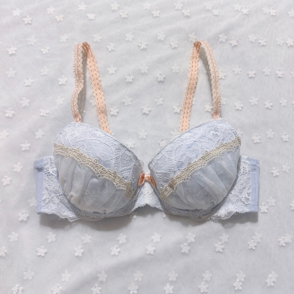 US-34B/JP-C75  Japanese Brand Floral Embroidery Satin Bow Bra Girls Cute